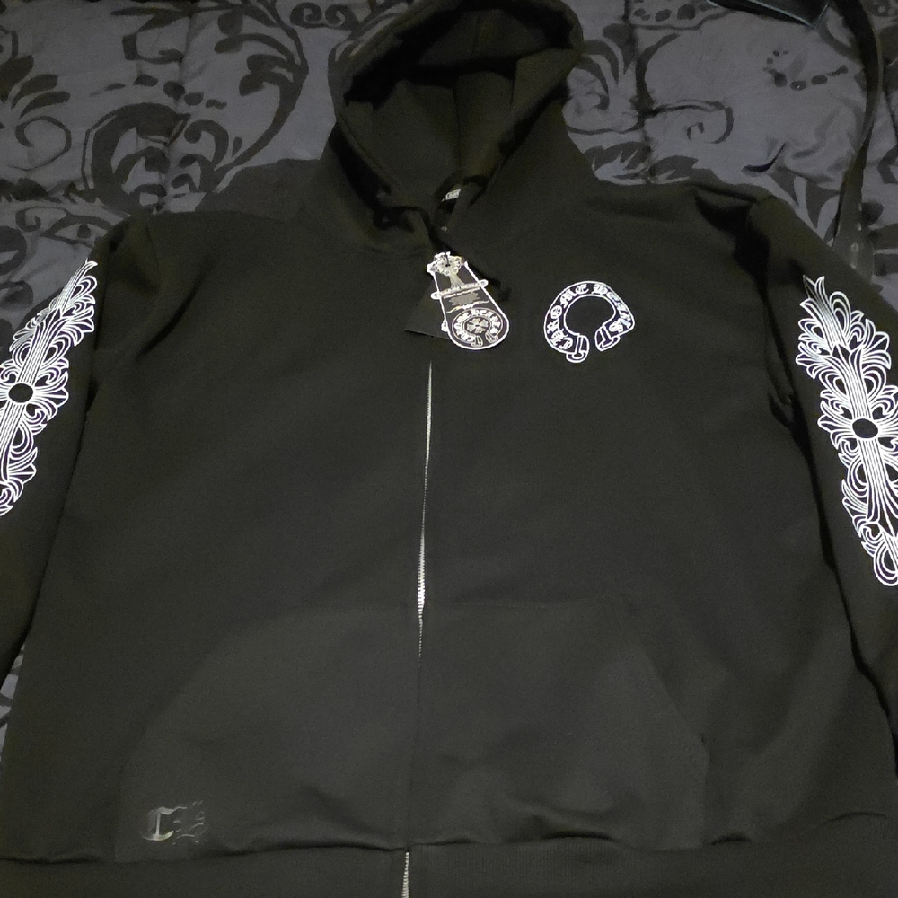 Black Hoodie with White Embroidery